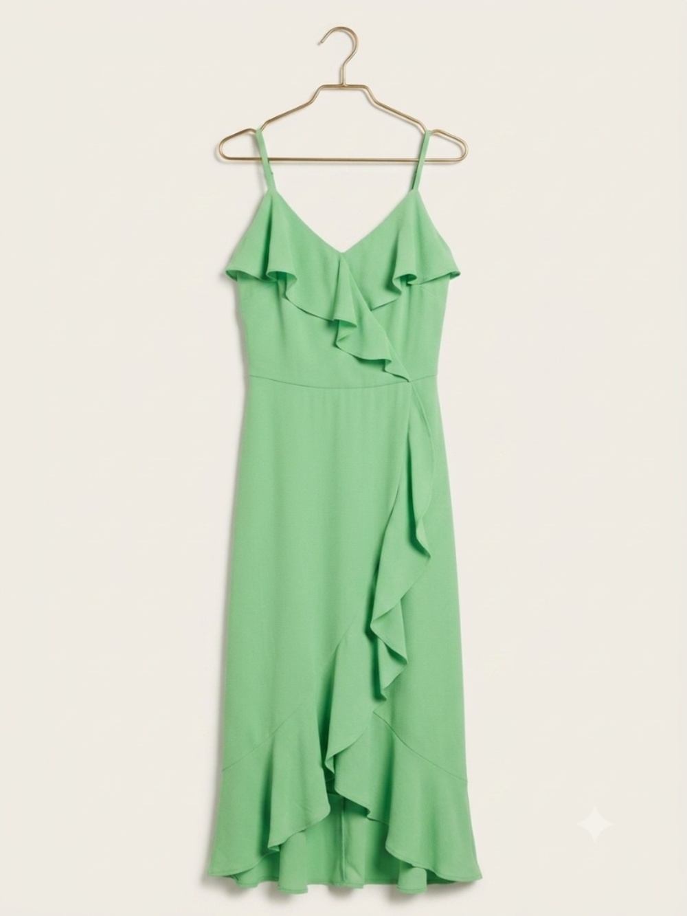NWT London Times Green Ruffle Faux Wrap Midi dress- Size 4